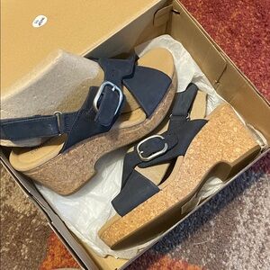 Clarks Navy Blue Cork Wedge Sandals